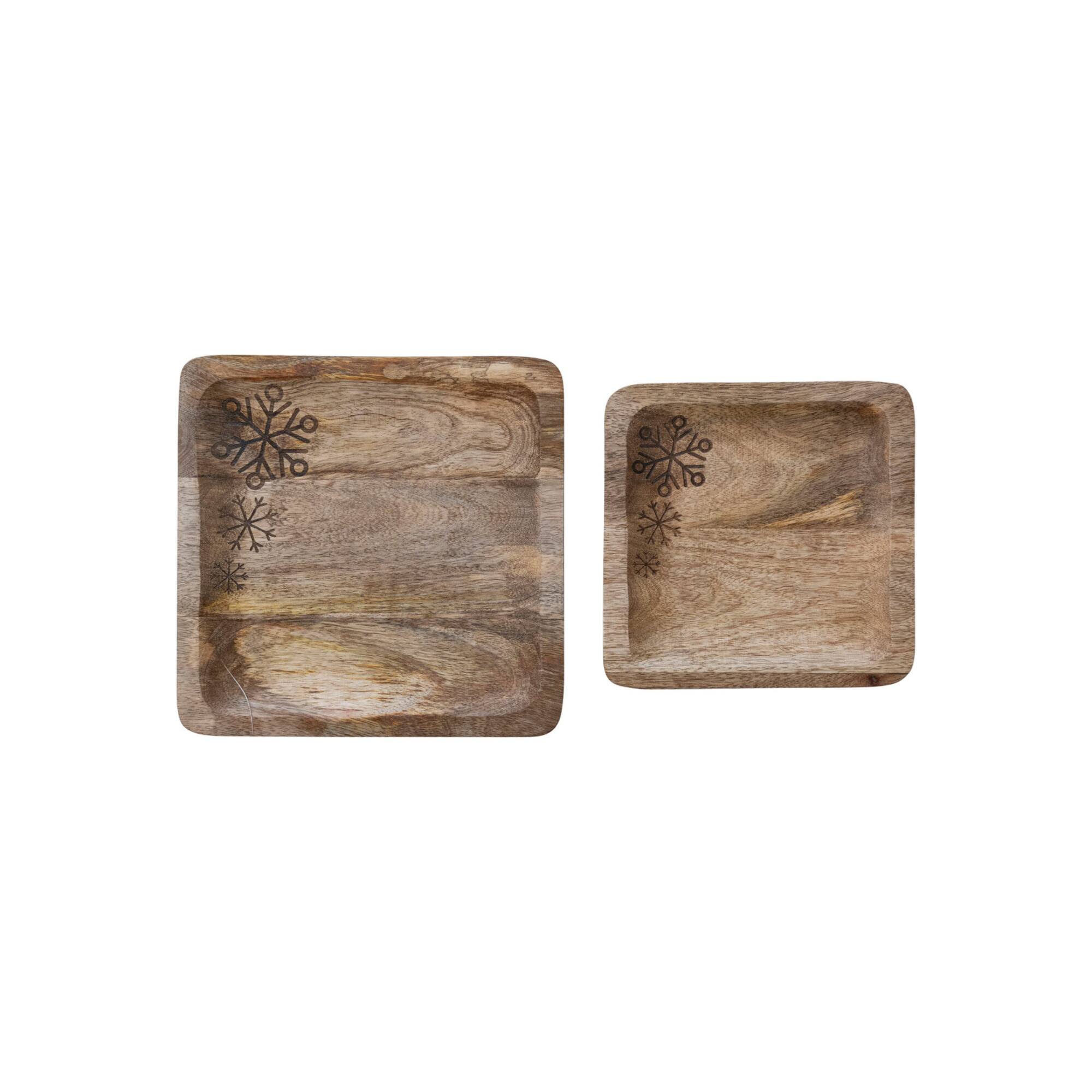 Hello Honey® Square Laser Etched Snowflakes Mango Wood Tray Set